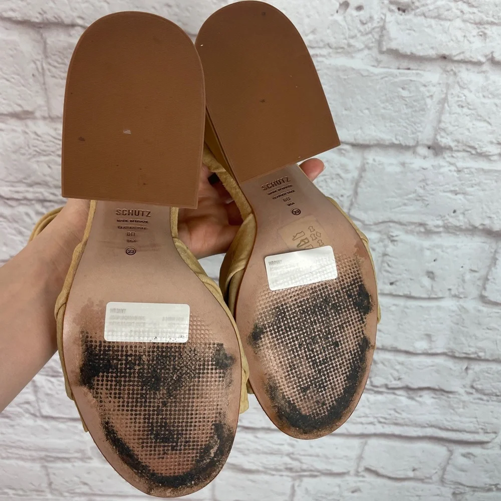 Schutz Tan Suede Monia Block Tie Heel Size 8B - Picture 2 of 9